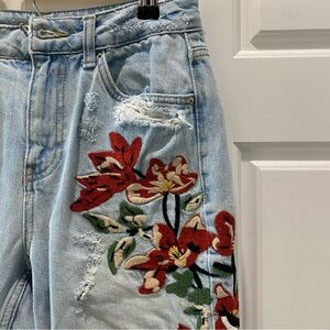 Topshop Light Blue Jeans with Red Floral Embroidery